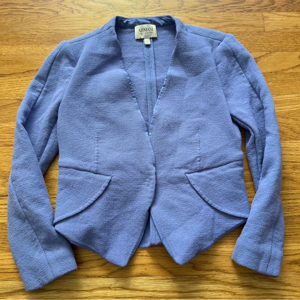 Armani Collezioni vintage wool collarless designer classy chic blazer 38